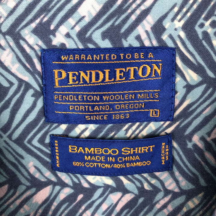 Pendleton BAMBOO SHART all-over print short-sleeved open-collar cotton shirt, boxy fit, men's size L equivalent. cotton Blue type light blue Vintage Second Hand