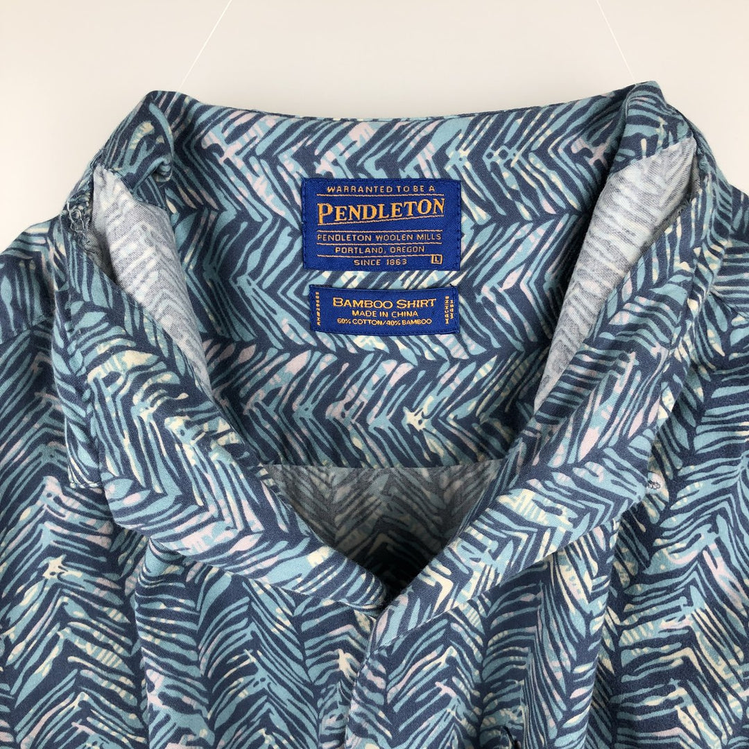 Pendleton BAMBOO SHART all-over print short-sleeved open-collar cotton shirt, boxy fit, men's size L equivalent. cotton Blue type light blue Vintage Second Hand