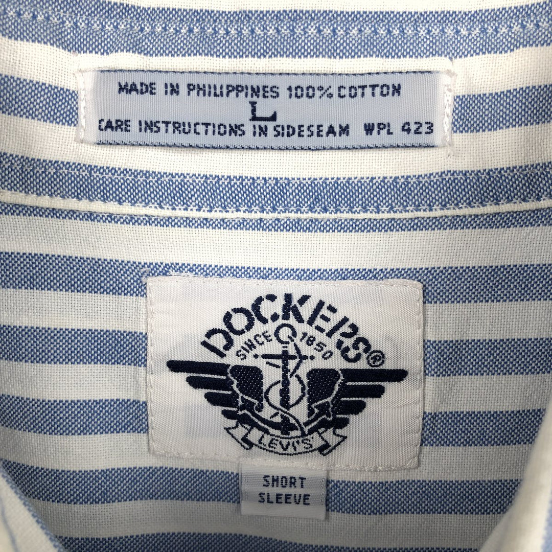 Dockers short-sleeved button-down striped shirt, men's size L (approx.) cotton white type Vintage Second Hand
