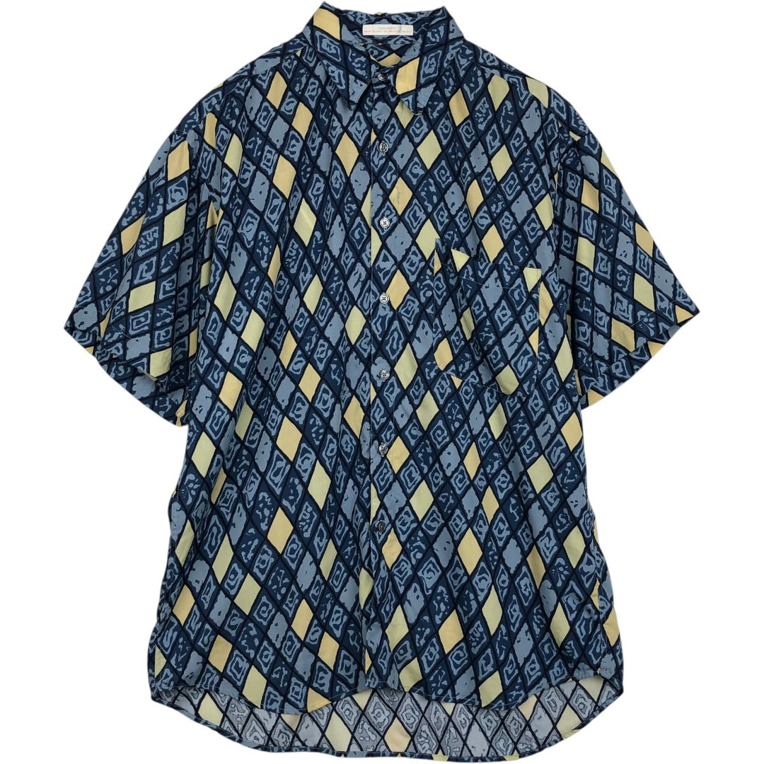 Perry Ellis all-over print short-sleeved rayon shirt, made in the USA, men's size M equivalent. Rayon blue type Vintage Second Hand