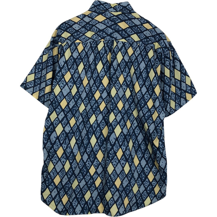 Perry Ellis all-over print short-sleeved rayon shirt, made in the USA, men's size M equivalent. Rayon blue type Vintage Second Hand