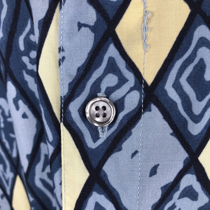 Perry Ellis all-over print short-sleeved rayon shirt, made in the USA, men's size M equivalent. Rayon blue type Vintage Second Hand