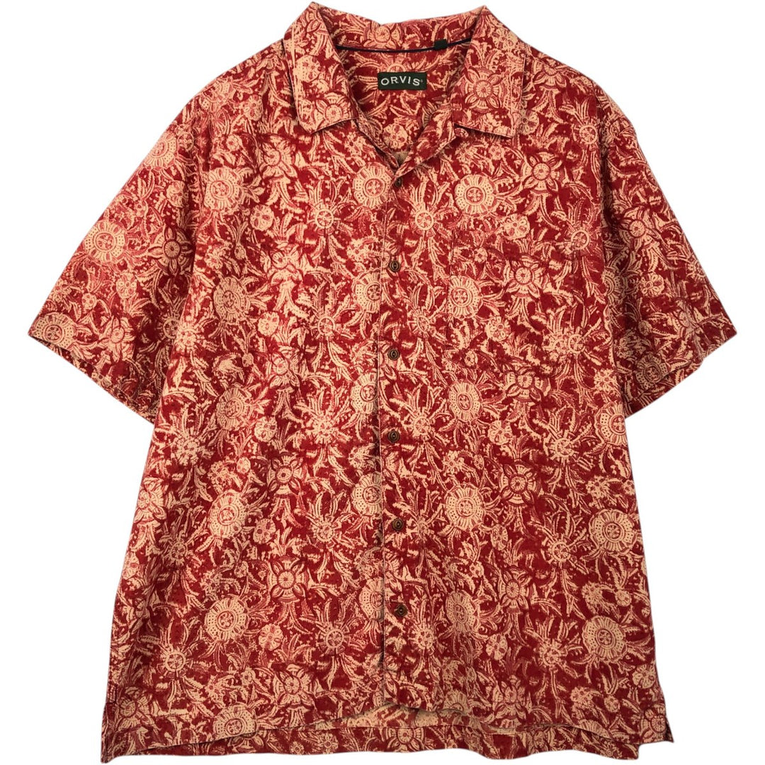Orvis all-over floral print short-sleeved open-collar cotton shirt, boxy fit, men's size XL. cotton red type Vintage Second Hand