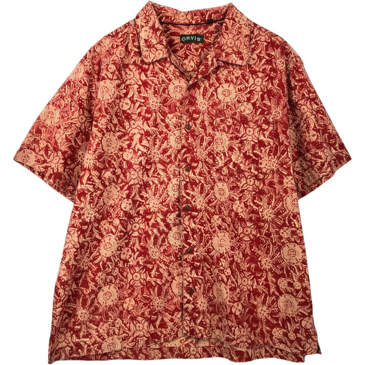 Orvis all-over floral print short-sleeved open-collar cotton shirt, boxy fit, men's size XL. cotton red type Vintage Second Hand