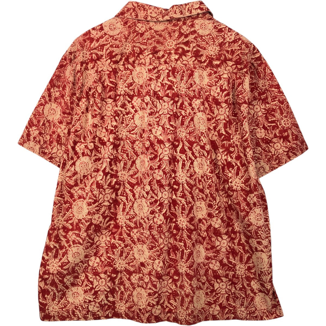 Orvis all-over floral print short-sleeved open-collar cotton shirt, boxy fit, men's size XL. cotton red type Vintage Second Hand
