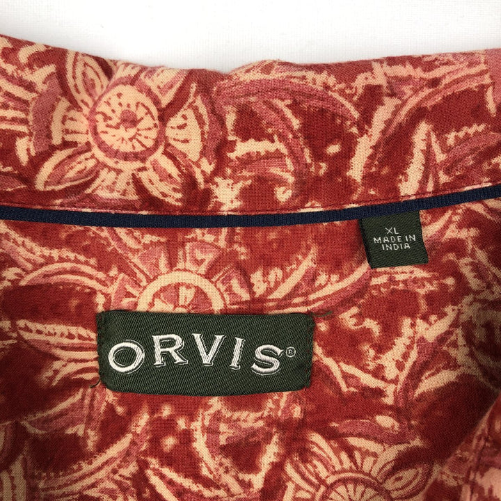 Orvis all-over floral print short-sleeved open-collar cotton shirt, boxy fit, men's size XL. cotton red type Vintage Second Hand