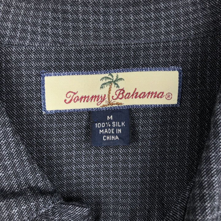 Tommy Bahama short-sleeved open-collar silk shirt with check pattern, boxy fit, men's size M. silk black type Vintage Second Hand