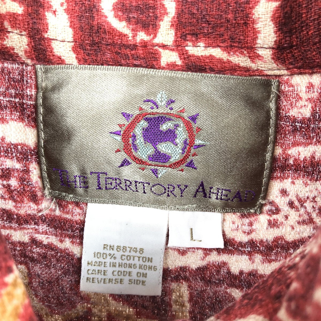 THE TERRITORY AHEAD all-over print short-sleeved cotton shirt, men's size L (approx.) cotton red type Vintage Second Hand