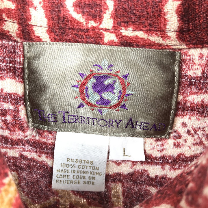 THE TERRITORY AHEAD all-over print short-sleeved cotton shirt, men's size L (approx.) cotton red type Vintage Second Hand