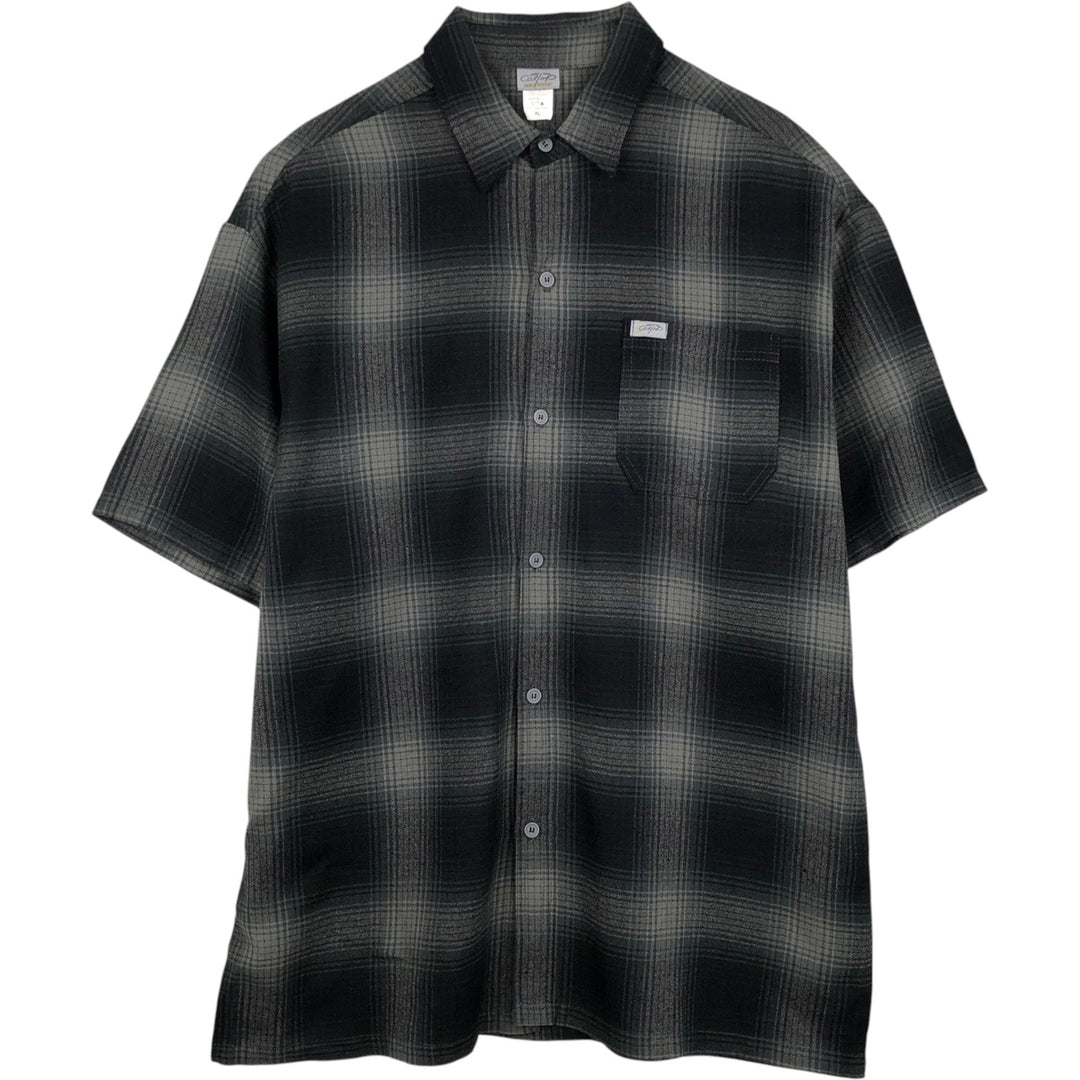 Caltop Ombre Check Short-Sleeve Check Shirt, Boxy Shirt, Made in USA, Men's XL Equivalent acrylic gray type Vintage Second Hand