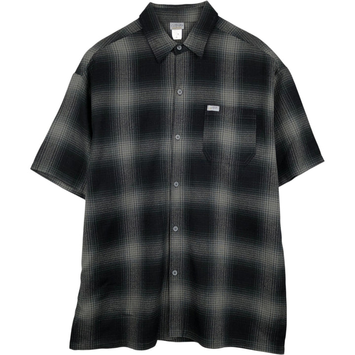 Caltop Ombre Check Short-Sleeve Check Shirt, Boxy Shirt, Made in USA, Men's XL Equivalent acrylic gray type Vintage Second Hand
