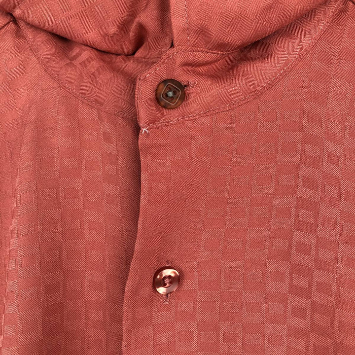 1970'S JCPenney all-over print short-sleeved shirt, men's size L equivalent, vintage. unclear coral Vintage Second Hand