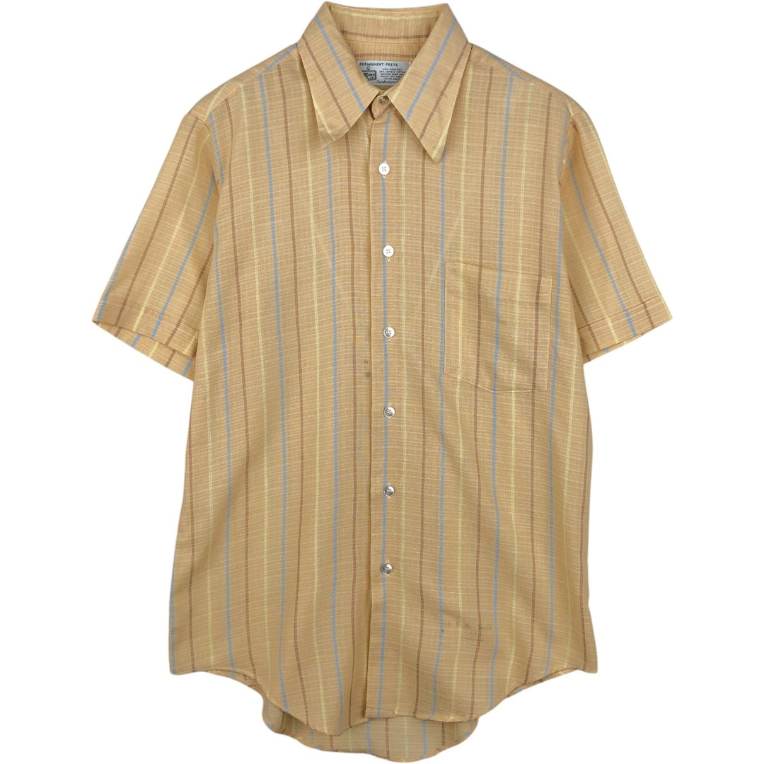 1970'S Kmart PERMANENT PRESS Stripe Pattern Short-Sleeve Poly-Cotton Shirt, Men's Size M (Equivalent), Vintage polyester Beige type Vintage Second Hand