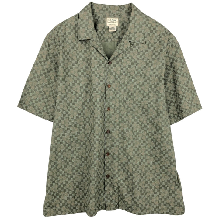 90s~00'S LLBean all-over print short sleeve open collar cotton shirt box shirt men's size L vintage cotton Khaki type Vintage Second Hand