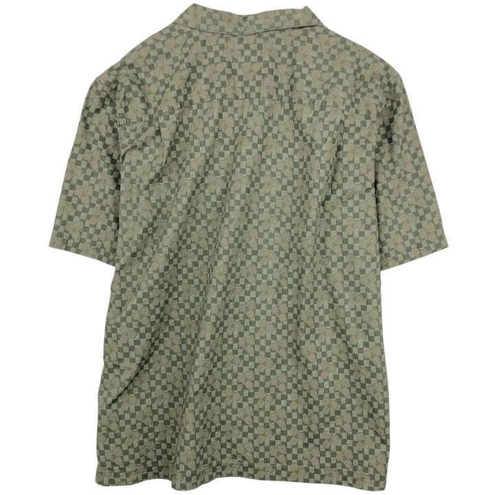 90s~00'S LLBean all-over print short sleeve open collar cotton shirt box shirt men's size L vintage cotton Khaki type Vintage Second Hand