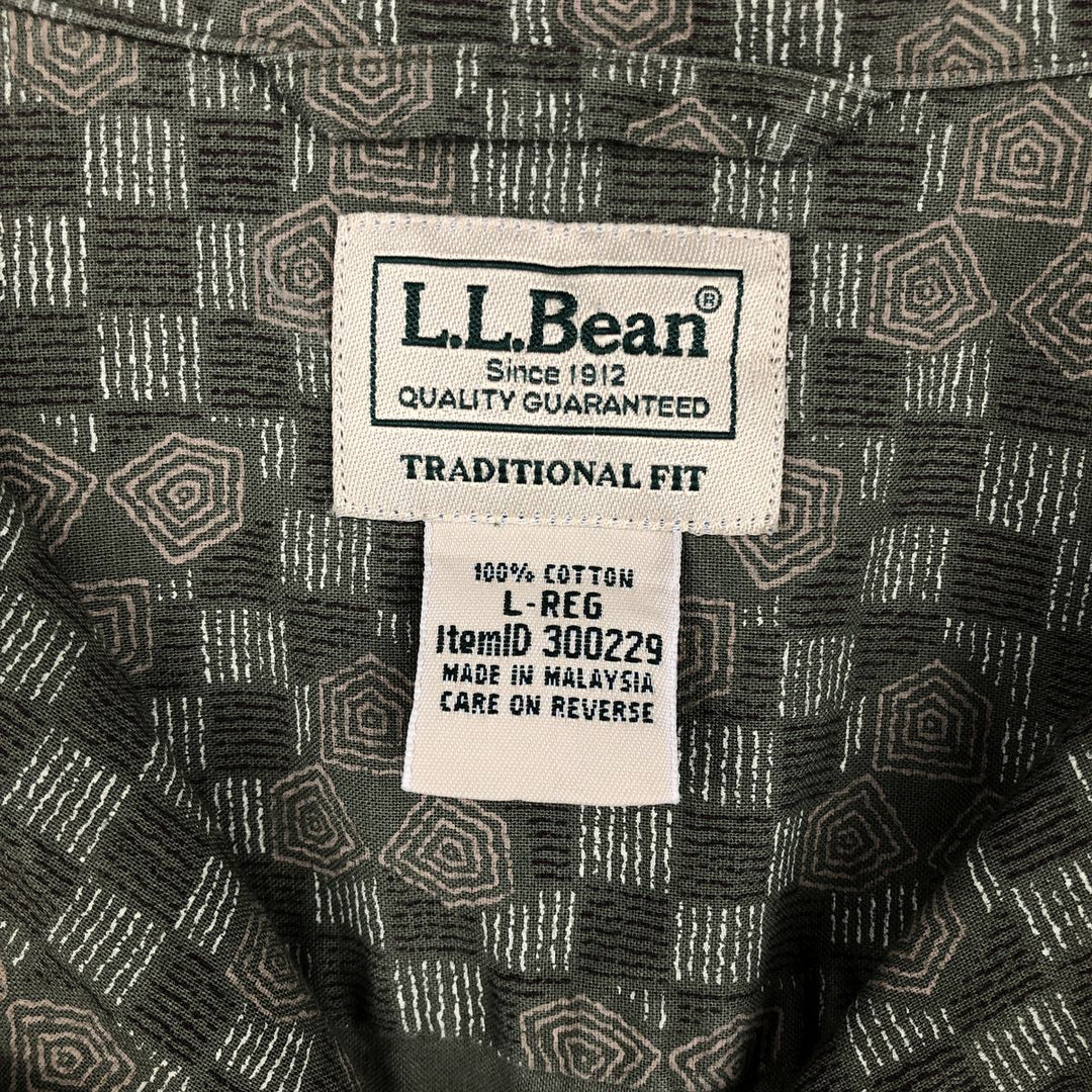 90s~00'S LLBean all-over print short sleeve open collar cotton shirt box shirt men's size L vintage cotton Khaki type Vintage Second Hand