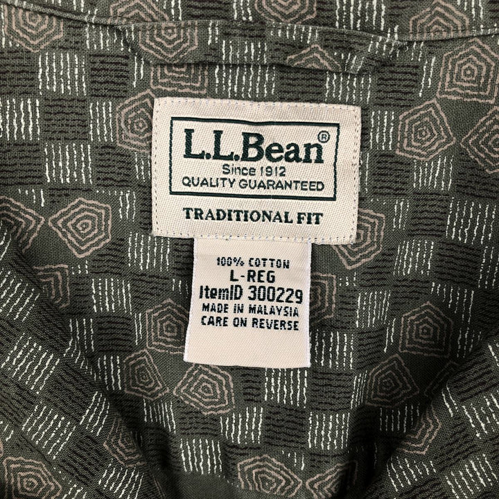 90s~00'S LLBean all-over print short sleeve open collar cotton shirt box shirt men's size L vintage cotton Khaki type Vintage Second Hand