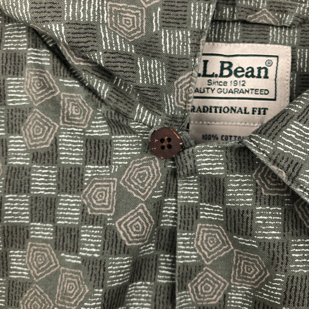 90s~00'S LLBean all-over print short sleeve open collar cotton shirt box shirt men's size L vintage cotton Khaki type Vintage Second Hand