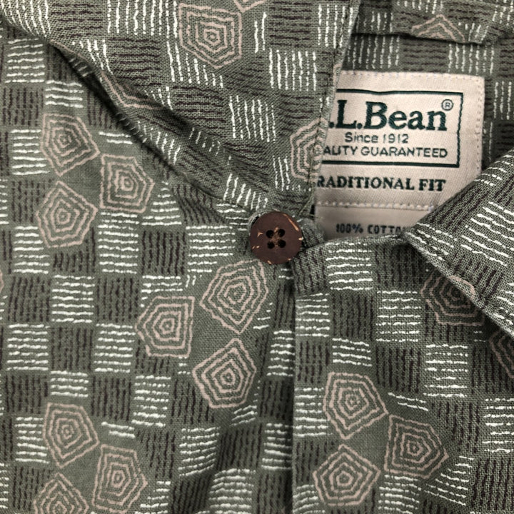90s~00'S LLBean all-over print short sleeve open collar cotton shirt box shirt men's size L vintage cotton Khaki type Vintage Second Hand
