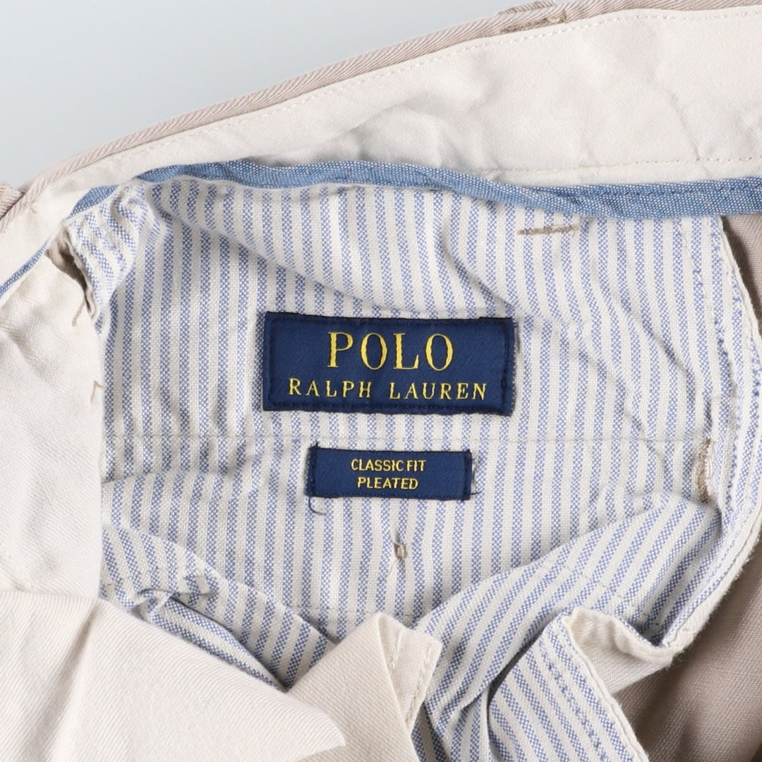 Ralph Lauren POLO RALPH LAUREN CLASSIC FIT PLEATED Two-Pleat Chino Pants, Men's Size W36 (approx.) cotton Beige type Vintage Second Hand