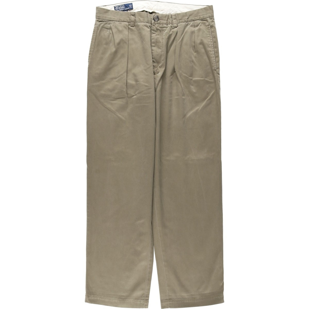 Ralph Lauren POLO by Ralph Lauren ANDREW PANT Two-pleat chino pants for men, equivalent to W33 cotton beige type brown Vintage Second Hand