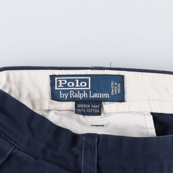 Ralph Lauren POLO by Ralph Lauren ANDREW PANT Two-pleat chino pants for men, equivalent to W33 cotton navy blue type Vintage Second Hand