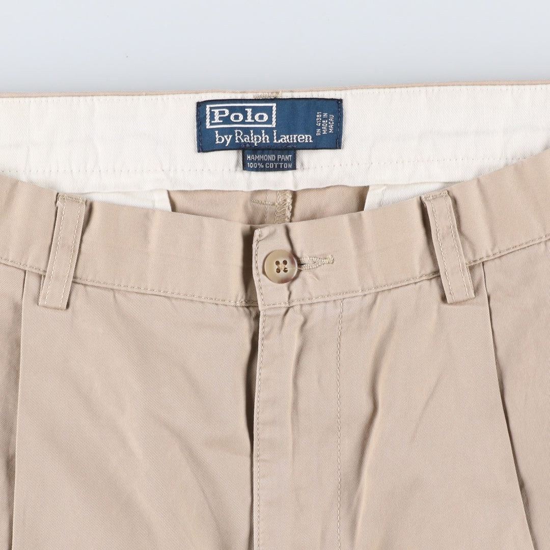 Ralph Lauren POLO by Ralph Lauren HAMMOND PANT, two-pleat chino pants, men's, W32 equivalent cotton Beige type Vintage Second Hand