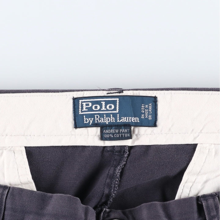 Ralph Lauren POLO by Ralph Lauren ANDREW PANT Two-pleat chino pants for men, equivalent to W34 cotton navy blue type Vintage Second Hand