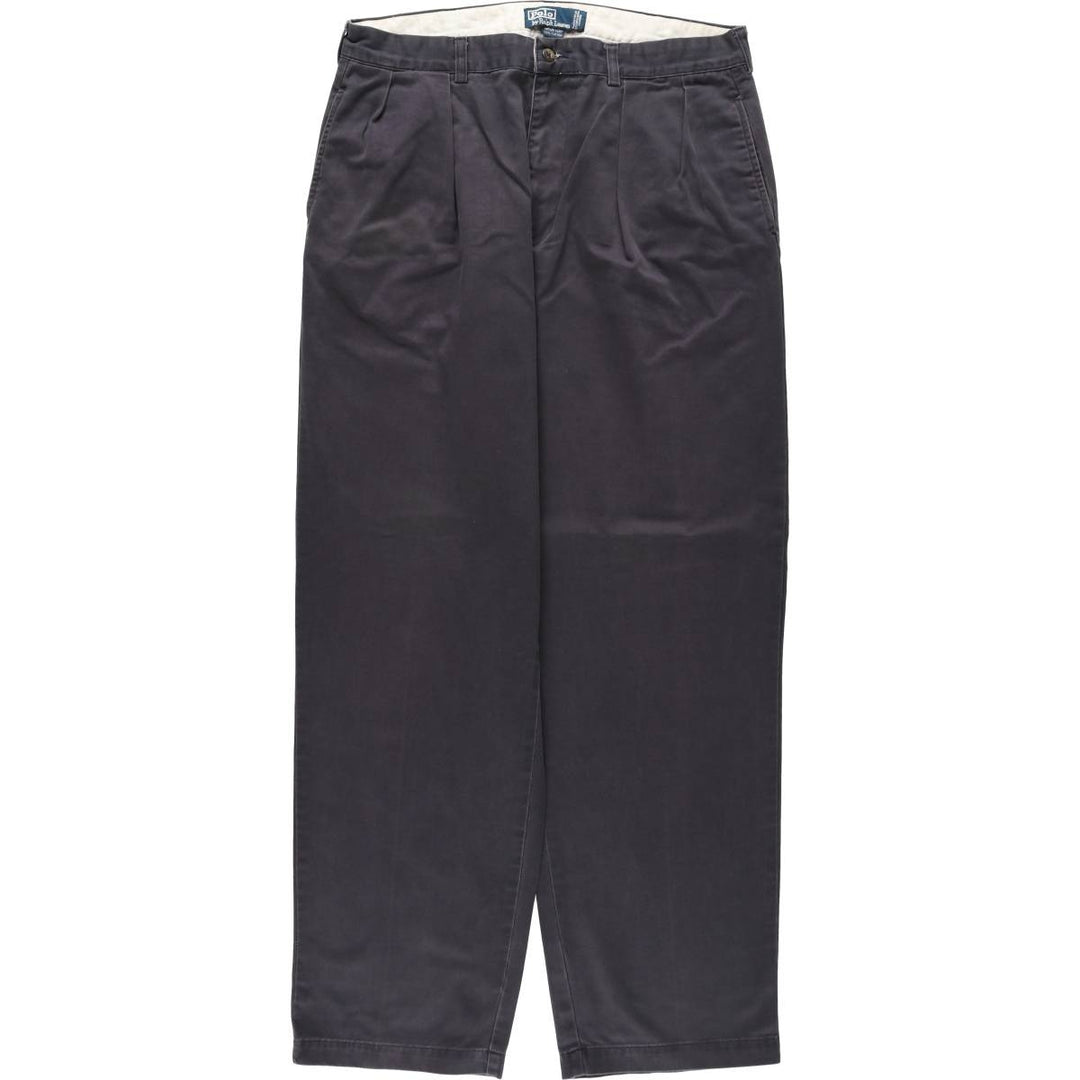 Ralph Lauren POLO by Ralph Lauren ANDREW PANT, two-pleat chino pants, men's, W35 equivalent cotton navy blue type Vintage Second Hand