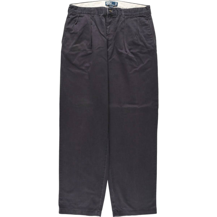 Ralph Lauren POLO by Ralph Lauren ANDREW PANT, two-pleat chino pants, men's, W35 equivalent cotton navy blue type Vintage Second Hand