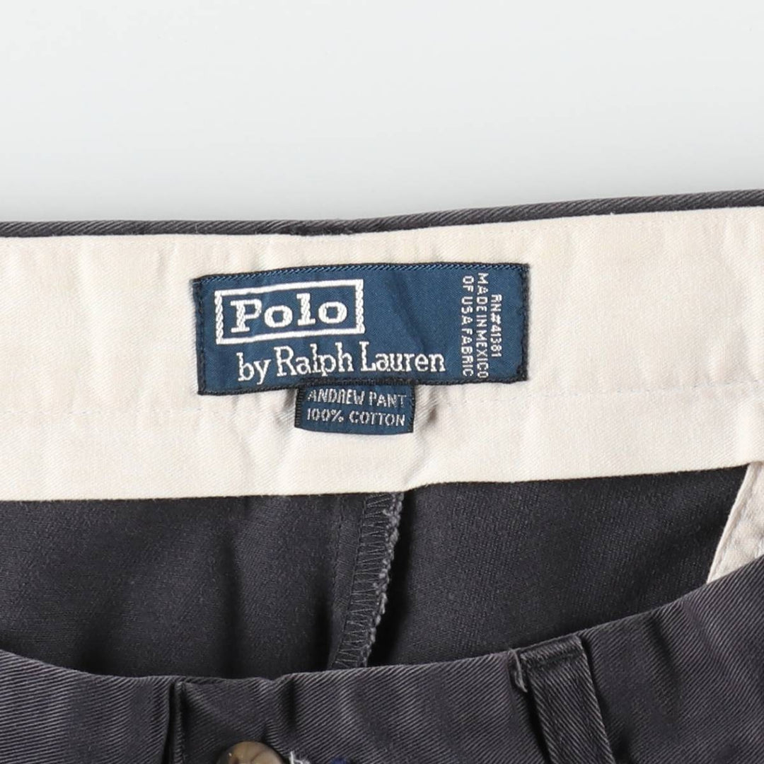 Ralph Lauren POLO by Ralph Lauren ANDREW PANT, two-pleat chino pants, men's, W35 equivalent cotton navy blue type Vintage Second Hand