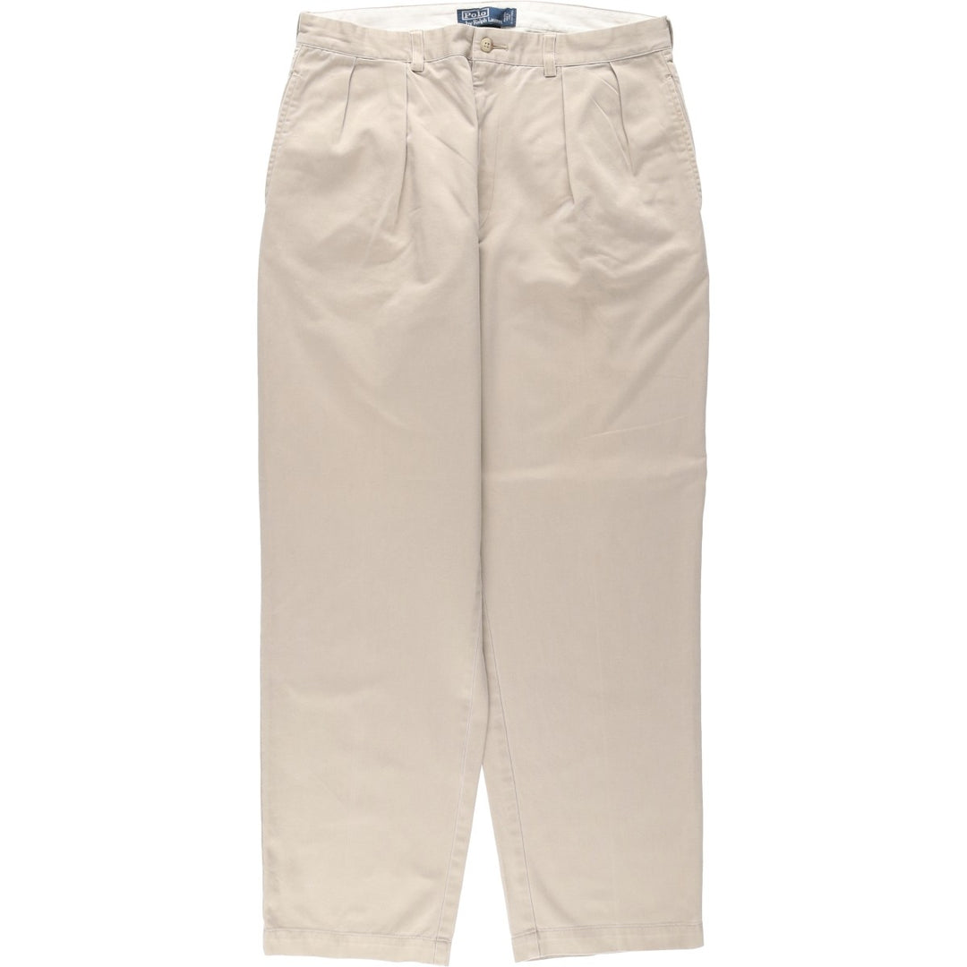 Ralph Lauren POLO by Ralph Lauren ANDREW PANT, two-pleat chino pants, men's, W35 equivalent cotton Beige type Vintage Second Hand