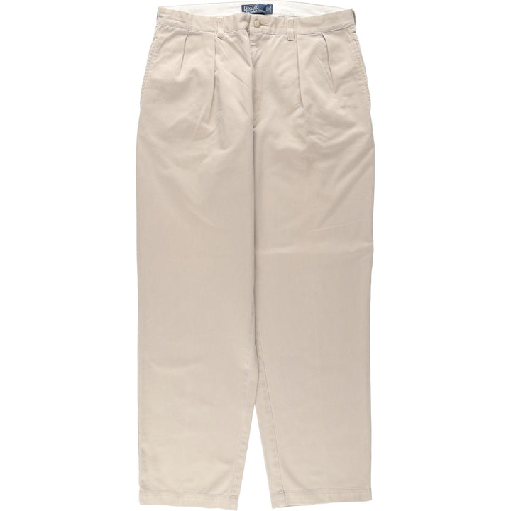 Ralph Lauren POLO by Ralph Lauren ANDREW PANT, two-pleat chino pants, men's, W35 equivalent cotton Beige type Vintage Second Hand