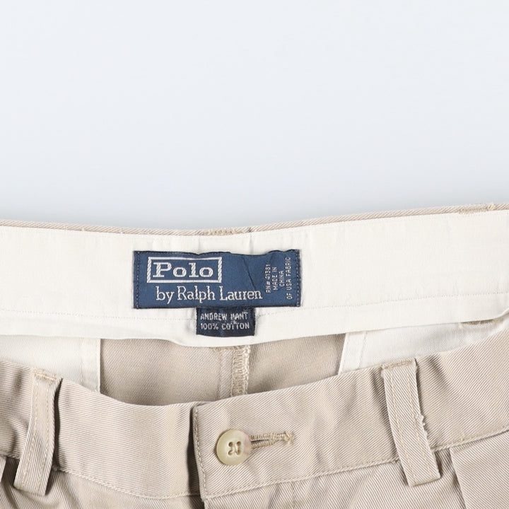 Ralph Lauren POLO by Ralph Lauren ANDREW PANT, two-pleat chino pants, men's, W35 equivalent cotton Beige type Vintage Second Hand