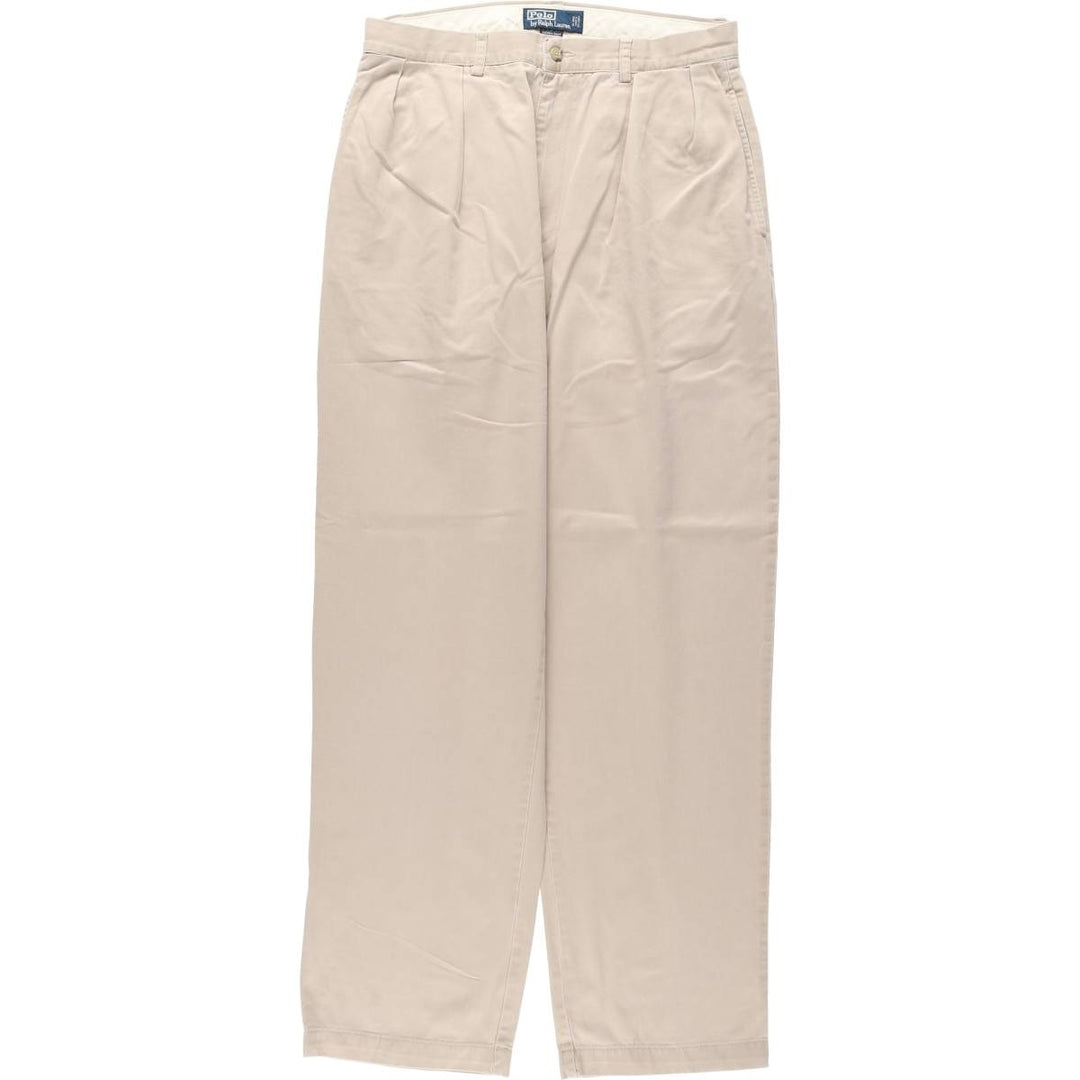 Ralph Lauren POLO by Ralph Lauren ANDREW PANT, two-pleat chino pants, men's, W32 equivalent cotton Beige type Vintage Second Hand
