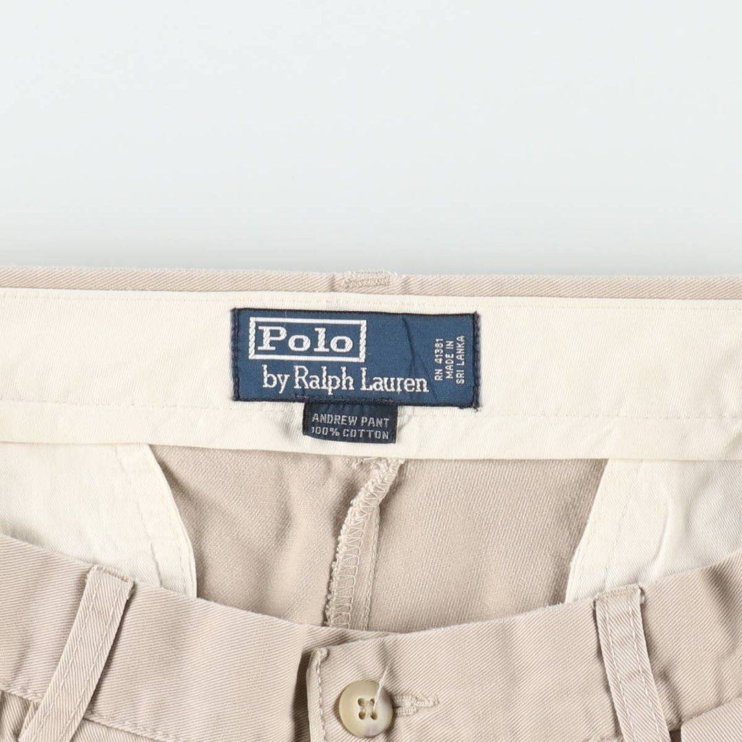 Ralph Lauren POLO by Ralph Lauren ANDREW PANT, two-pleat chino pants, men's, W32 equivalent cotton Beige type Vintage Second Hand