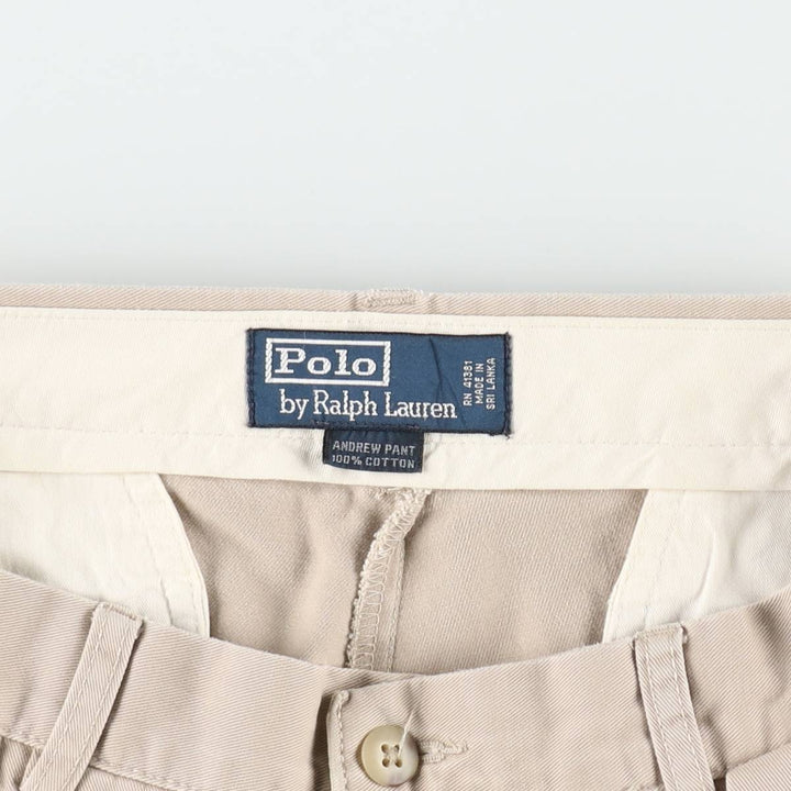 Ralph Lauren POLO by Ralph Lauren ANDREW PANT, two-pleat chino pants, men's, W32 equivalent cotton Beige type Vintage Second Hand