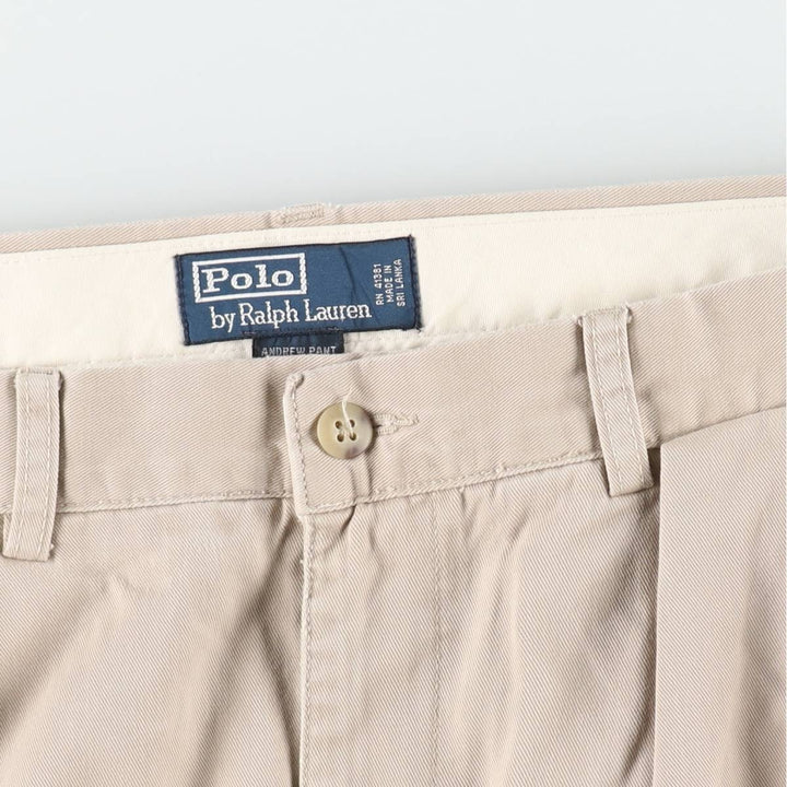 Ralph Lauren POLO by Ralph Lauren ANDREW PANT, two-pleat chino pants, men's, W32 equivalent cotton Beige type Vintage Second Hand
