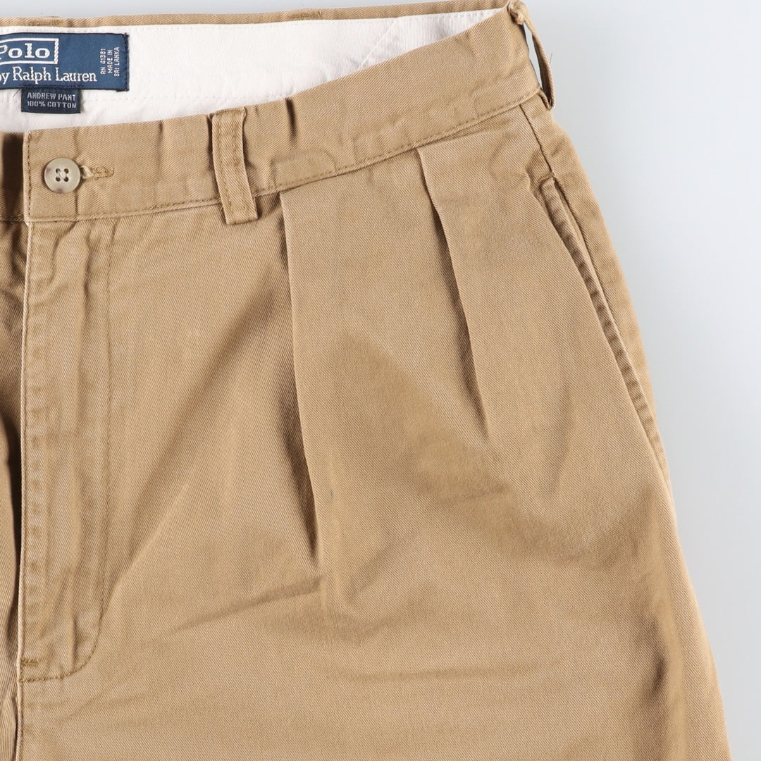 Ralph Lauren POLO by Ralph Lauren ANDREWPANT Two-Pleat Chino Pants, Men's Size W34 (approx.) cotton beige type brown Vintage Second Hand