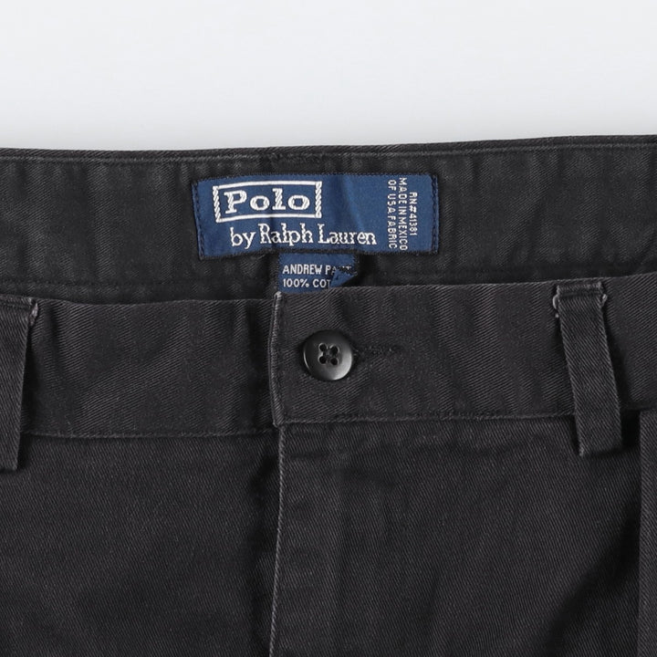 Ralph Lauren POLO by Ralph Lauren ANDREWPANT Two-Pleat Chino Pants, Men's Size W36 (approx.) cotton black type Vintage Second Hand