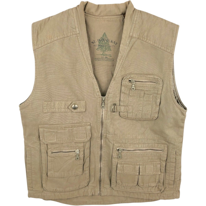 90s-00'S St. John's Bay padded safari vest, men's size L (approx.) cotton beige type brown Vintage Second Hand