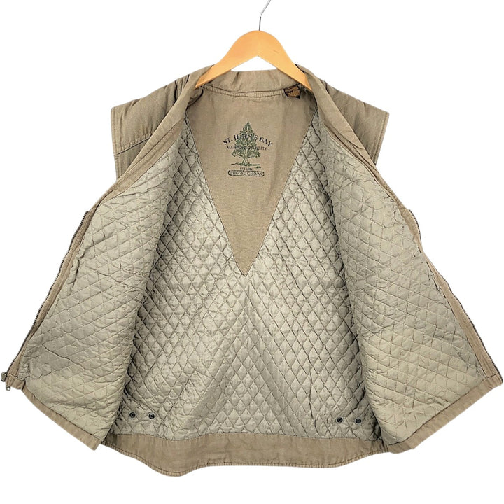 90s-00'S St. John's Bay padded safari vest, men's size L (approx.) cotton beige type brown Vintage Second Hand