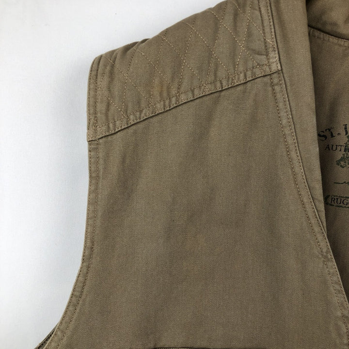 90s-00'S St. John's Bay padded safari vest, men's size L (approx.) cotton beige type brown Vintage Second Hand