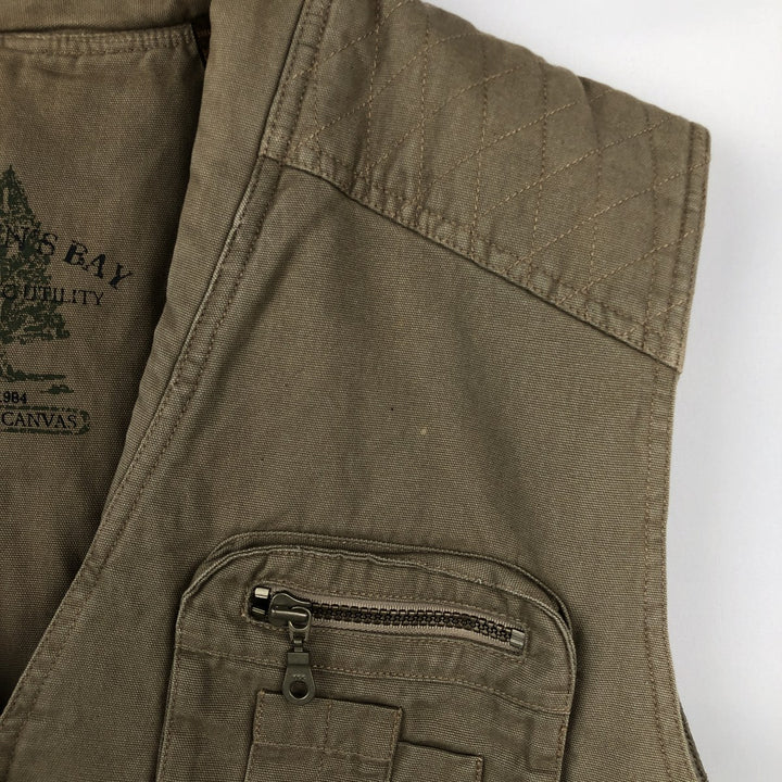 90s-00'S St. John's Bay padded safari vest, men's size L (approx.) cotton beige type brown Vintage Second Hand