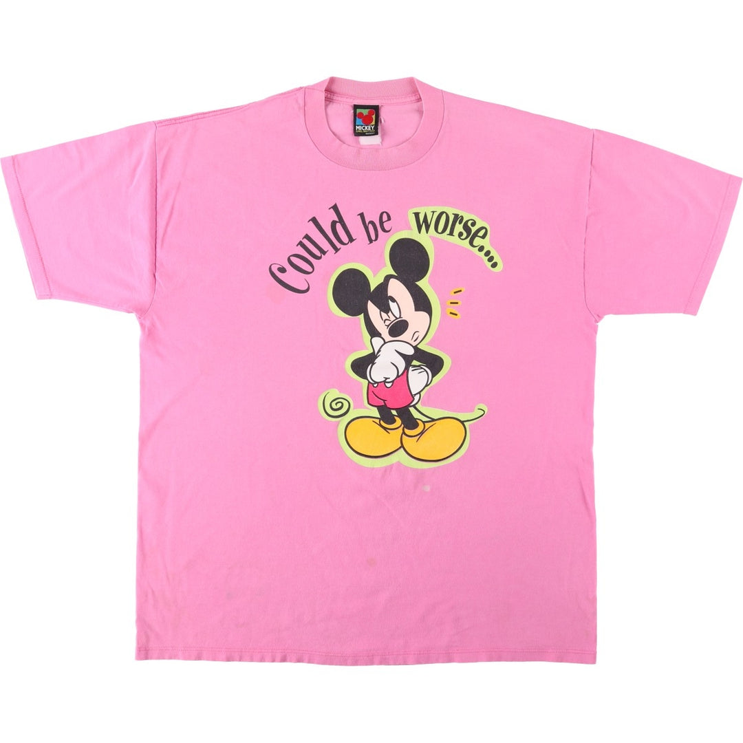 90'S MICKEY UNLIMITED MICKEY MOUSE Mickey Mouse Character Print T-Shirt, Made in USA, Men's XL equivalent, Vintage unclear pink type Vintage Second Hand