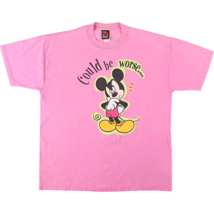 90'S MICKEY UNLIMITED MICKEY MOUSE Mickey Mouse Character Print T-Shirt, Made in USA, Men's XL equivalent, Vintage unclear pink type Vintage Second Hand