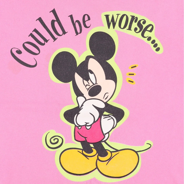 90'S MICKEY UNLIMITED MICKEY MOUSE Mickey Mouse Character Print T-Shirt, Made in USA, Men's XL equivalent, Vintage unclear pink type Vintage Second Hand