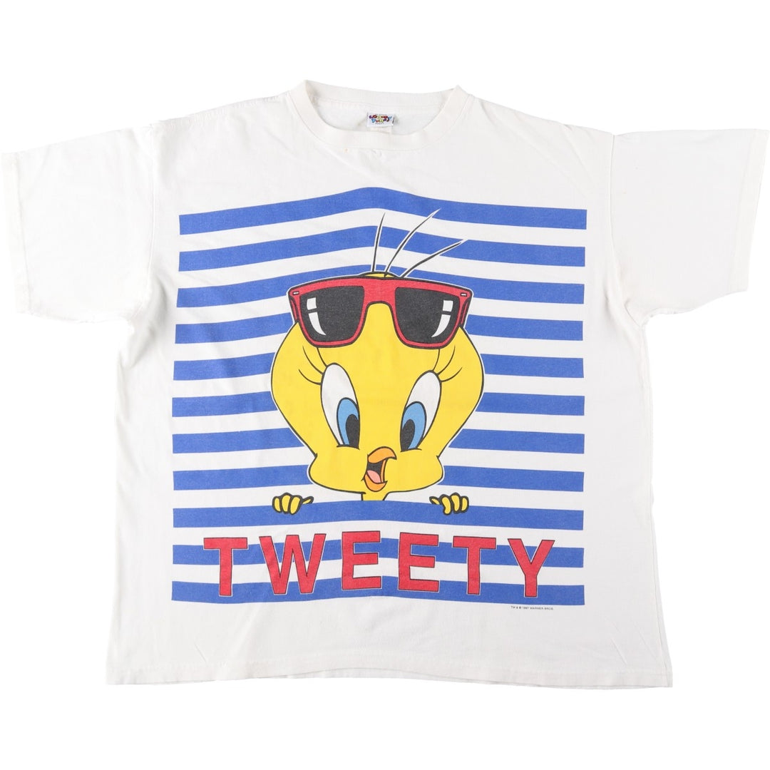 90'S Looney Tunes Tweety character print T-shirt, Made in USA, Men's XL equivalent, Vintage cotton white type Vintage Second Hand
