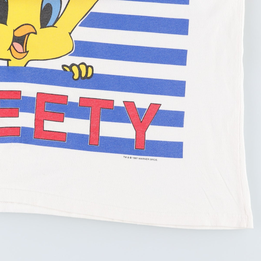 90'S Looney Tunes Tweety character print T-shirt, Made in USA, Men's XL equivalent, Vintage cotton white type Vintage Second Hand