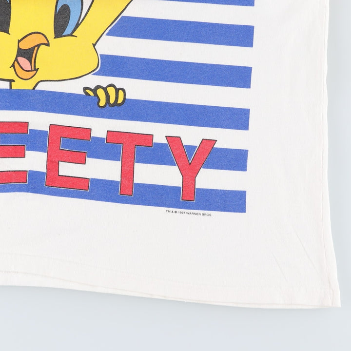90'S Looney Tunes Tweety character print T-shirt, Made in USA, Men's XL equivalent, Vintage cotton white type Vintage Second Hand